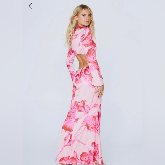 Satin Floral Print Cut-out Midi Dress - Picture 3 of 4